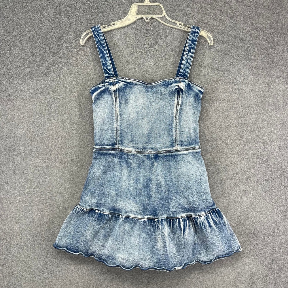 Amanda Uprichard Denim Romper Womens Large Blue Acid Wash Ruffle Skort Dress